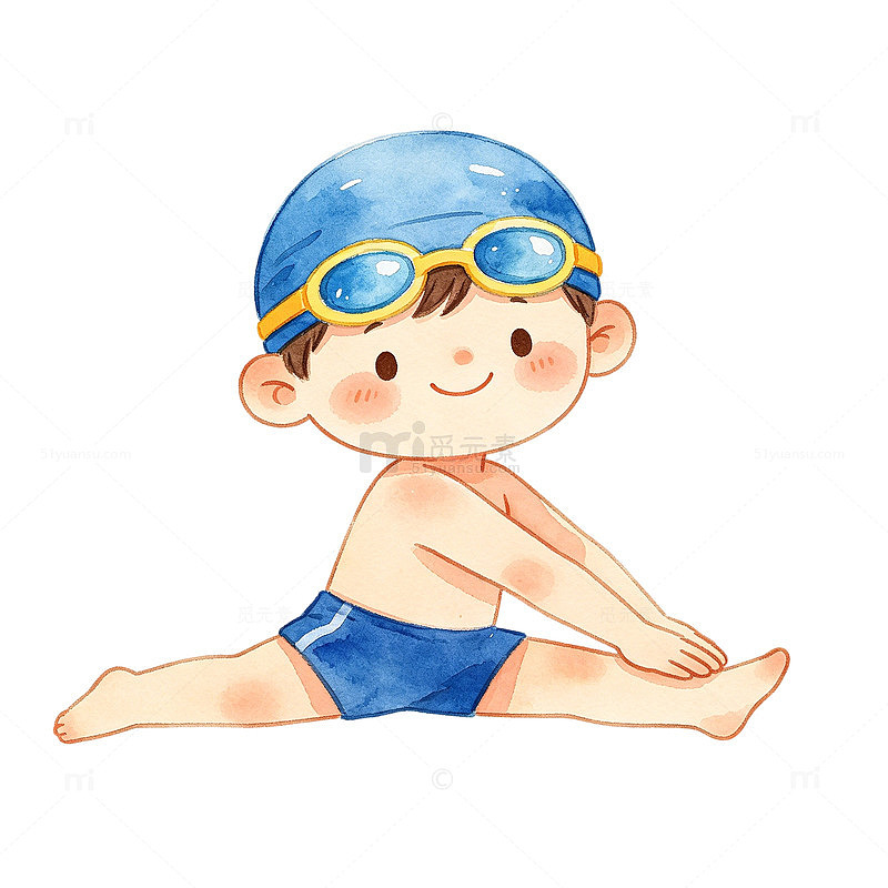 卡通游泳热身男孩夏日运动健康免扣素材