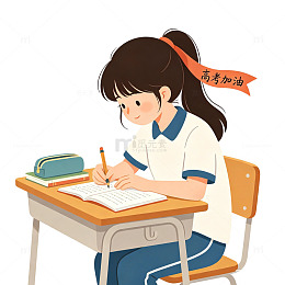 高考加油头带的女孩备考插画