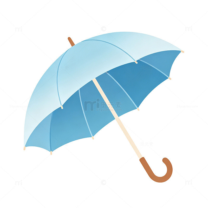简约扁平渐变浅蓝色夏季雨伞免扣素材