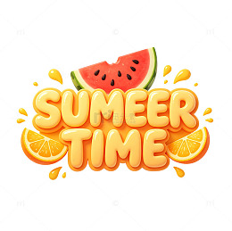卡通立体夏日英文艺术字西瓜橙子免扣素材