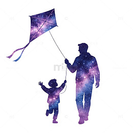 星空渐变剪影父子放风筝父亲节免扣素材