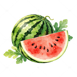 夏日水彩西瓜手绘插画清新水果免扣素材