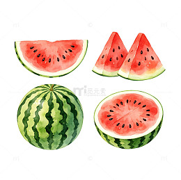 清新夏日手绘西瓜插画多样形态免扣素材