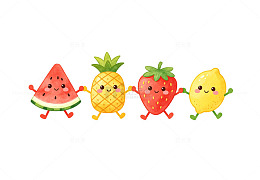 手绘夏季可爱拟人水果卡通插画免扣素材