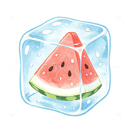 蜡笔风格夏日西瓜冰块插画冰爽清新免扣素材
