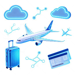 航空出行卡通扁平元素