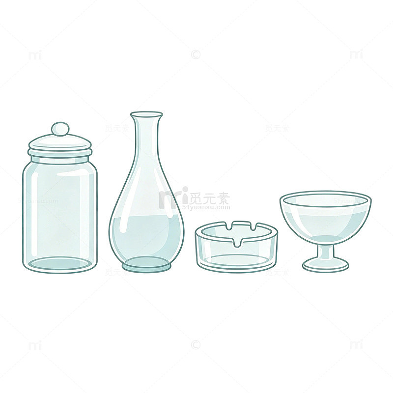 玻璃 器皿 卡通 扁平 玻璃杯 花瓶