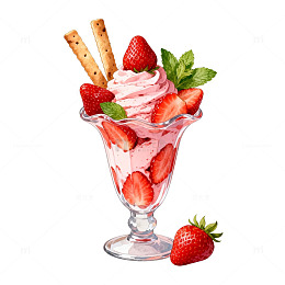 草莓奶油杯美食插画