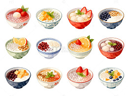 水彩甜品美食插画设计素材