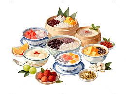 中式甜品插画设计素材