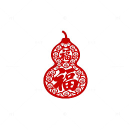 剪纸风格福字葫芦图案
