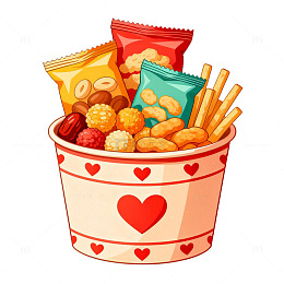卡通零食桶插画素材