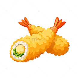 卡通风油炸寿司插画素材
