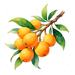 水彩枇杷果枝插画