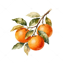 水彩橘子插画设计素材