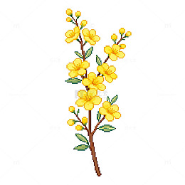 刺绣风格迎春花插画