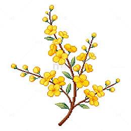 刺绣风格黄花植物插画