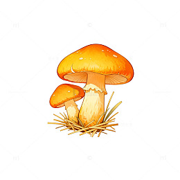 手绘橙黄蘑菇森林插画