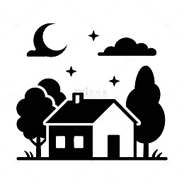 简约黑白风格夜晚房屋图案