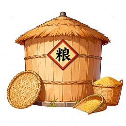 卡通风格粮仓与谷物设计素材
