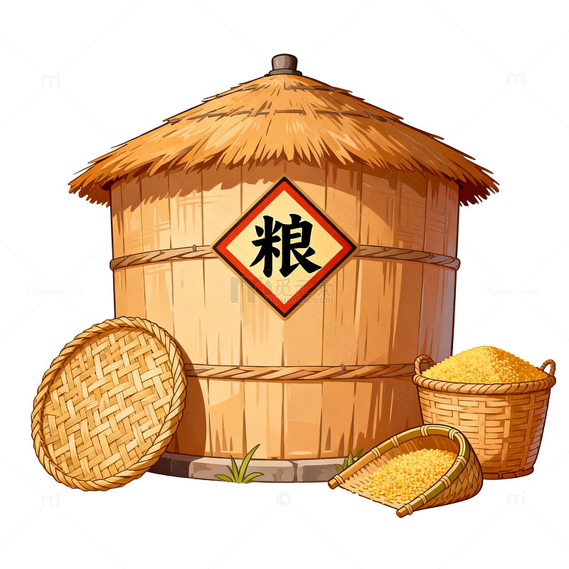 卡通风格粮仓与谷物设计素材