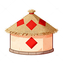 草屋风格农家院卡通插画素材