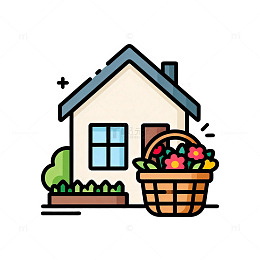 卡通风房屋花园插画素材