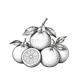 铅笔素描橙子水果插画素材