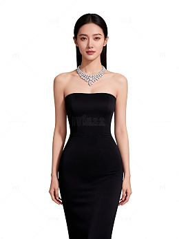 优雅黑色礼服模特