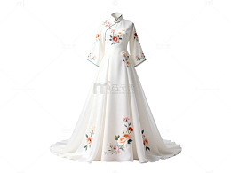 白色绣花旗袍礼服设计图