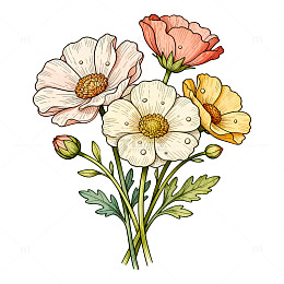 插画风格花卉装饰图案