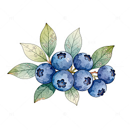 水彩蓝莓插画设计素材