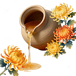 菊花酒陶罐传统插画
