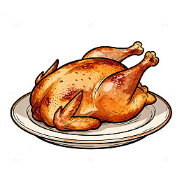 手绘烤鸡美食插画