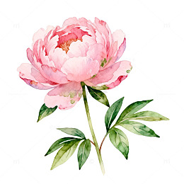 水彩粉色牡丹插画