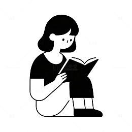 女孩读书线条简约扁平插画