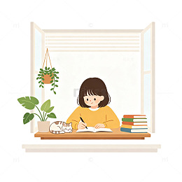 女孩 读书 简约 扁平