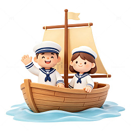 卡通水手航海3d立体创意插画素材免扣