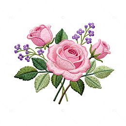 刺绣风格粉色玫瑰花插画素材