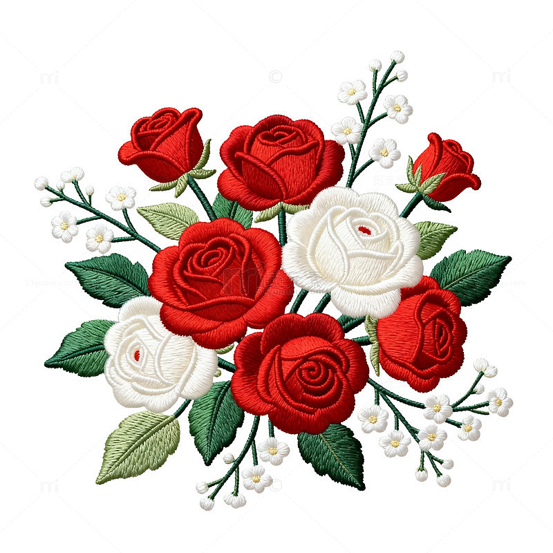 刺绣玫瑰花卉图案设计素材