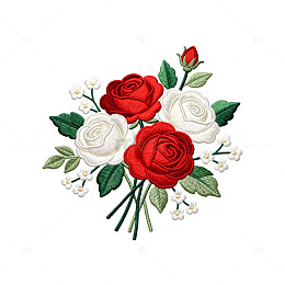 刺绣风格红白玫瑰花束设计图案