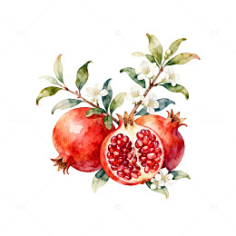 水彩石榴花枝插画设计素材