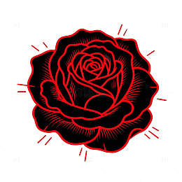 红黑玫瑰线条图案设计素材