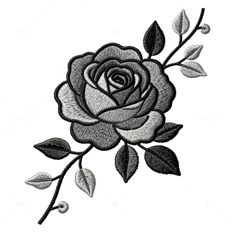 黑白线条玫瑰插画设计元素