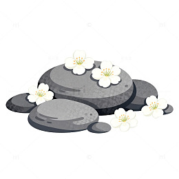 水墨风石头花插画设计素材