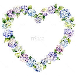 心形绣球花水彩画框