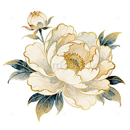 典雅金色牡丹花卉图案