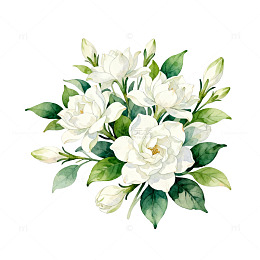 水彩白花绿叶花卉设计元素