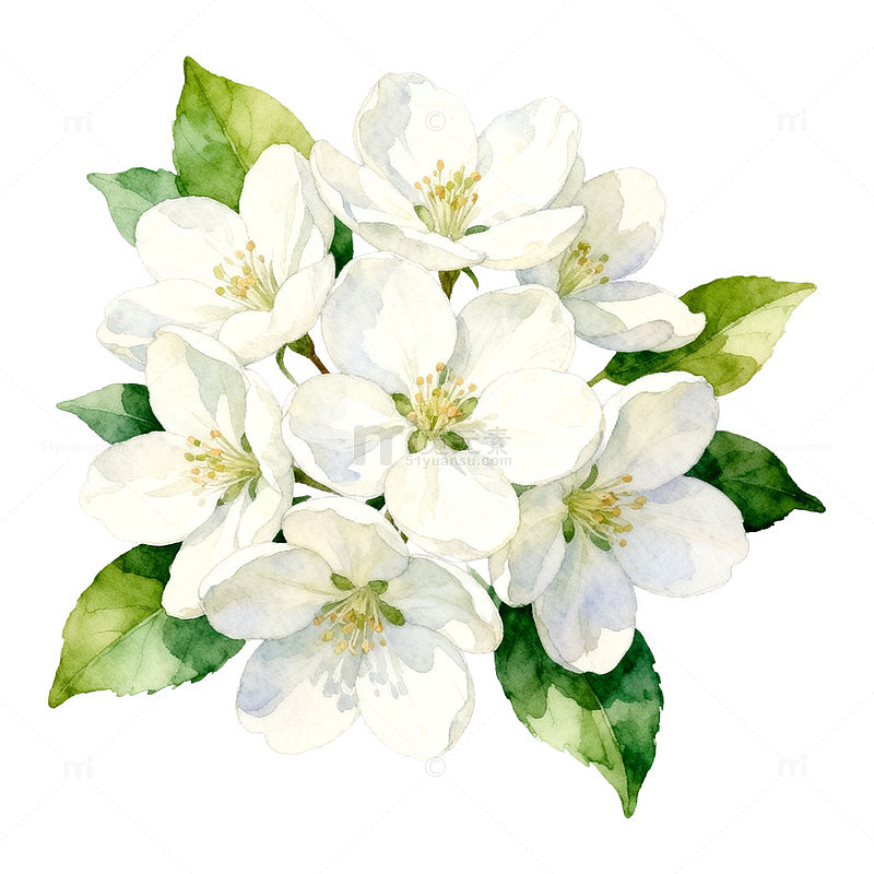 水彩风格白色花朵插画