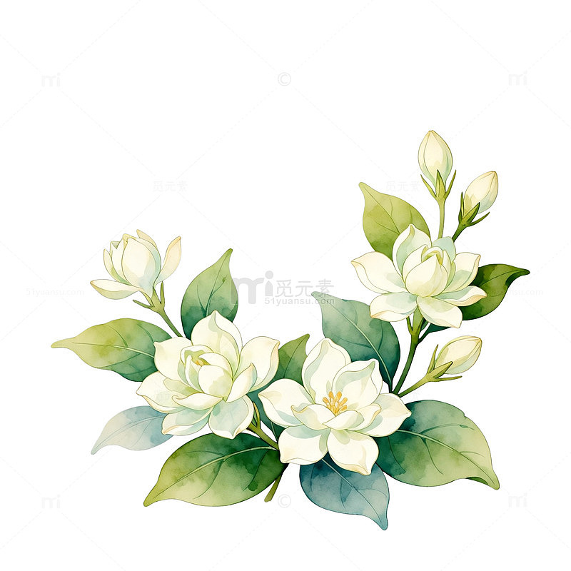 清新淡雅茉莉花插画设计素材